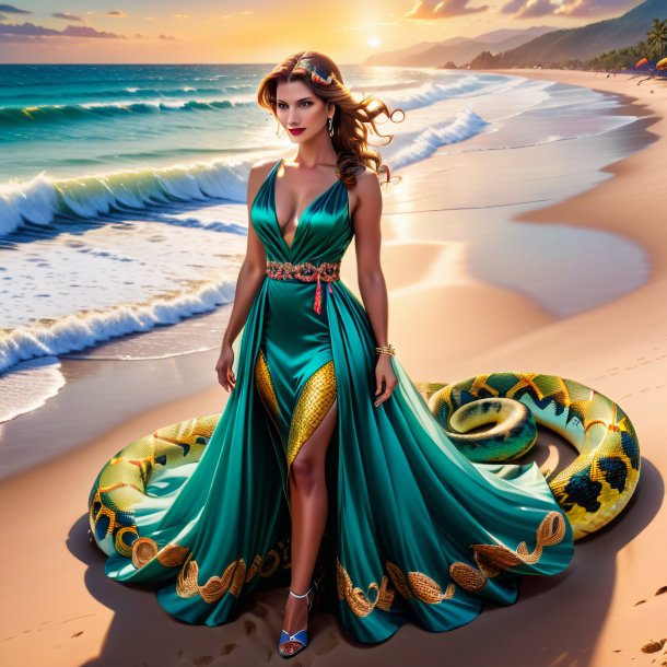 Image of a snake in a dress on the beach