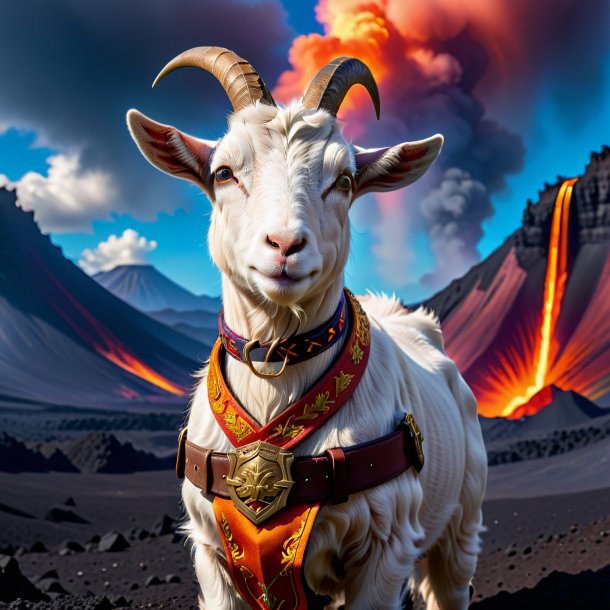 Pic of a goat in a belt in the volcano