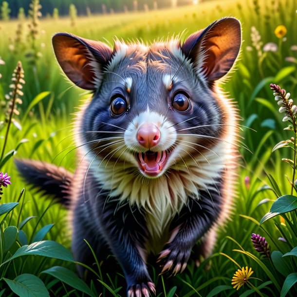 Photo d'un jeu d'opossum dans la prairie