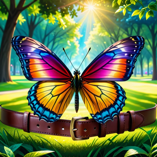 Drawing of a butterfly in a belt in the park