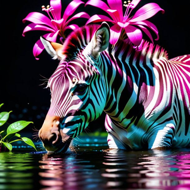 Foto de uma zebra bebendo fuchsia