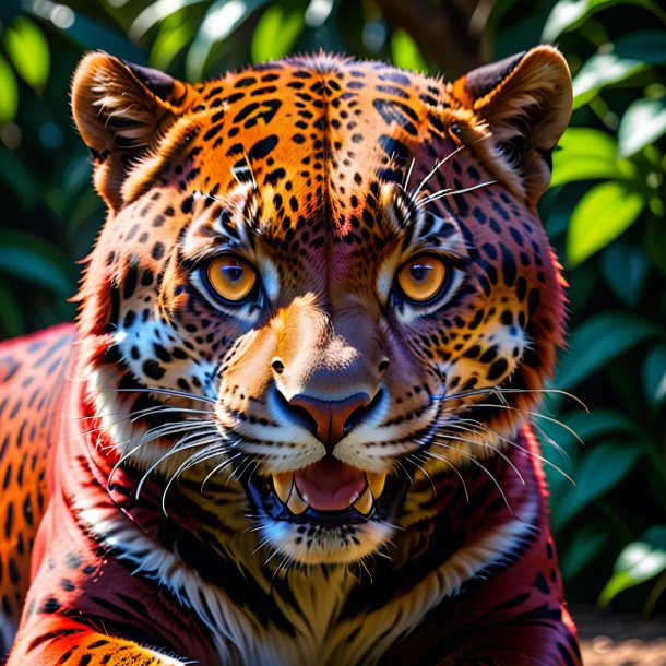 Pic d'un jaguar rouge souriant