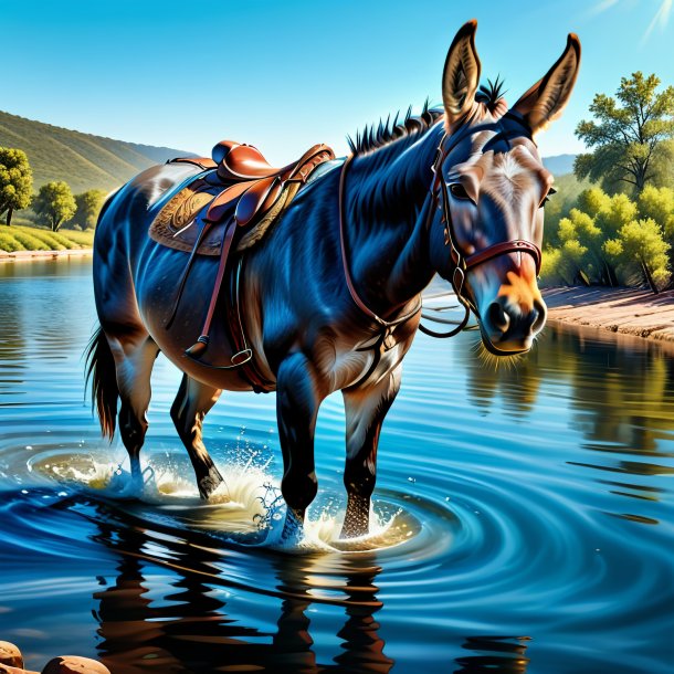 Illustration of a mule in a jeans in the water