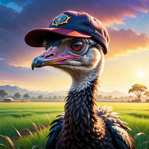 Illustration of a ostrich in a cap on the field