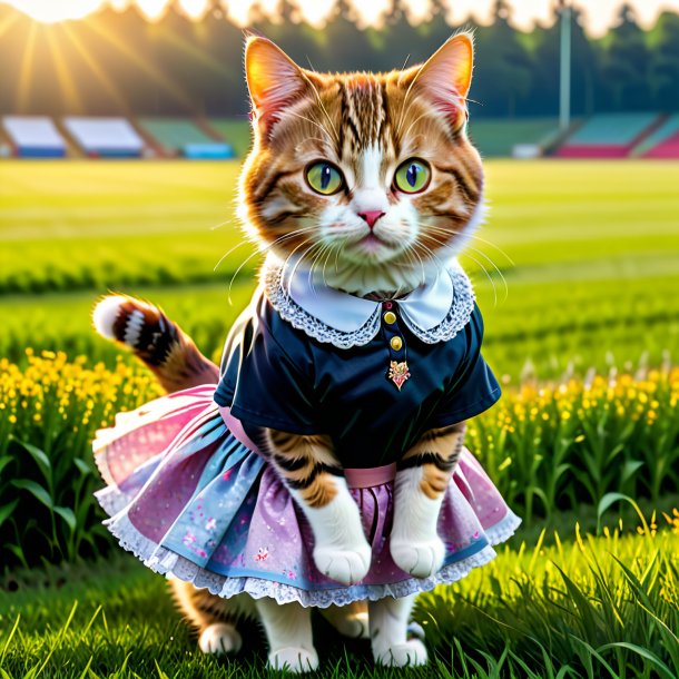 Pic of a cat in a skirt on the field