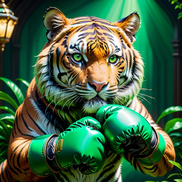 Picture of a tiger in a green gloves