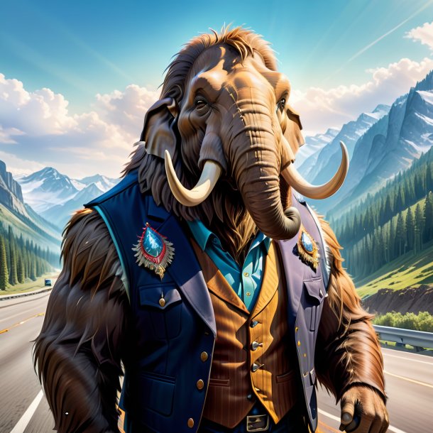 Drawing of a mammoth in a vest on the highway