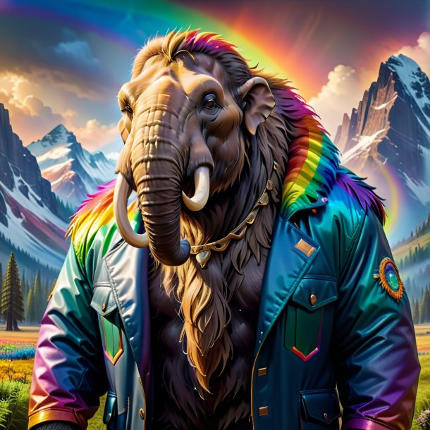 Picture of a mammoth in a jacket on the rainbow