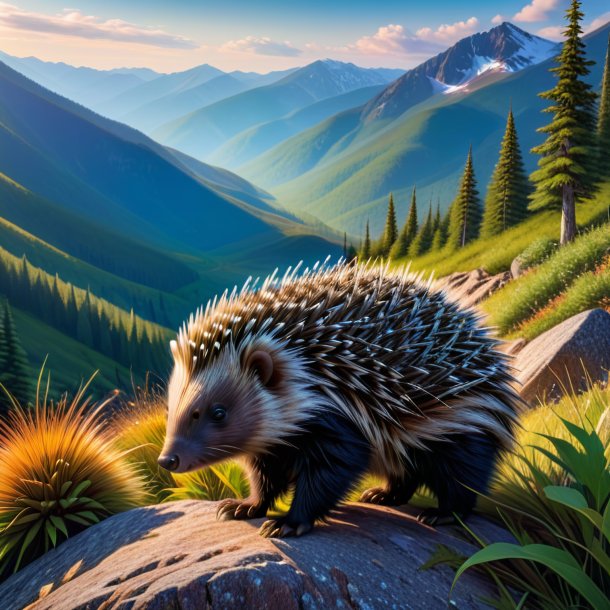 Pic of a waiting of a porcupine in the mountains