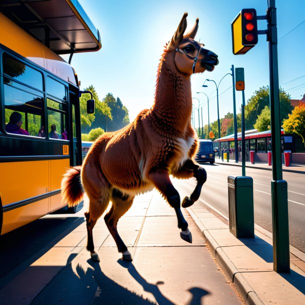 Pic d'un saut d'un lama sur l'arrêt de bus