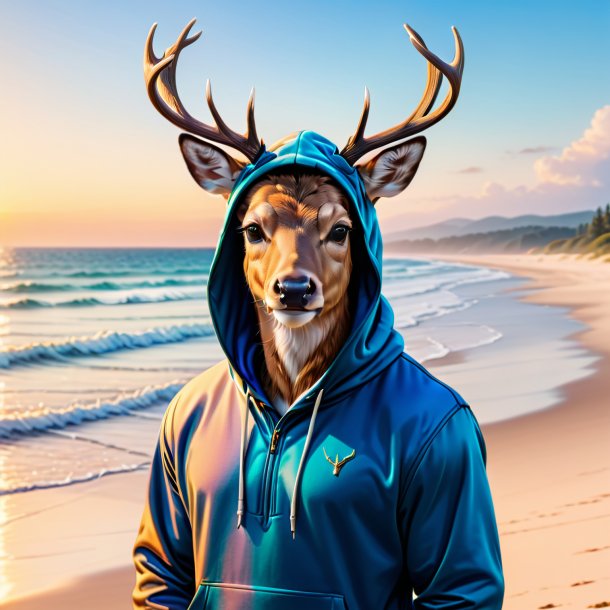 Imagem de um veado em um hoodie na praia