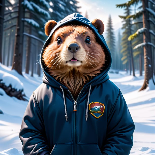 Imagem de um castor em um hoodie na neve