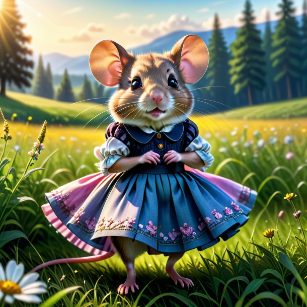 Picture of a mouse in a skirt in the meadow