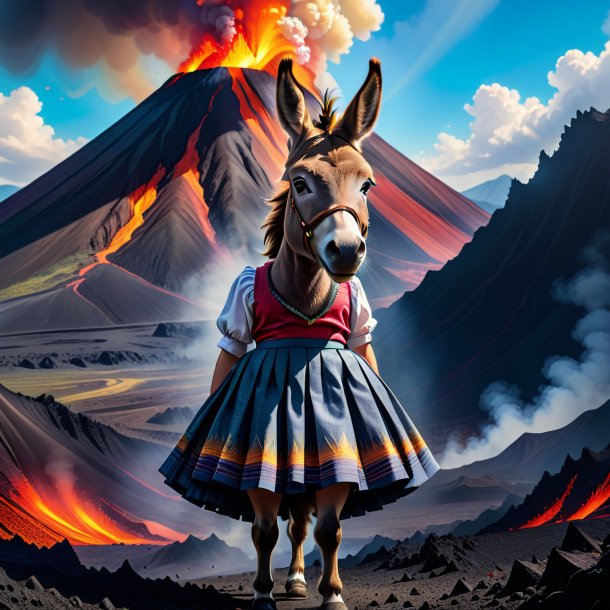 Illustration of a donkey in a skirt in the volcano