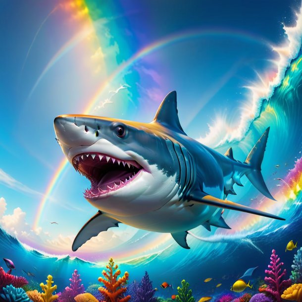 Picture of a smiling of a shark on the rainbow