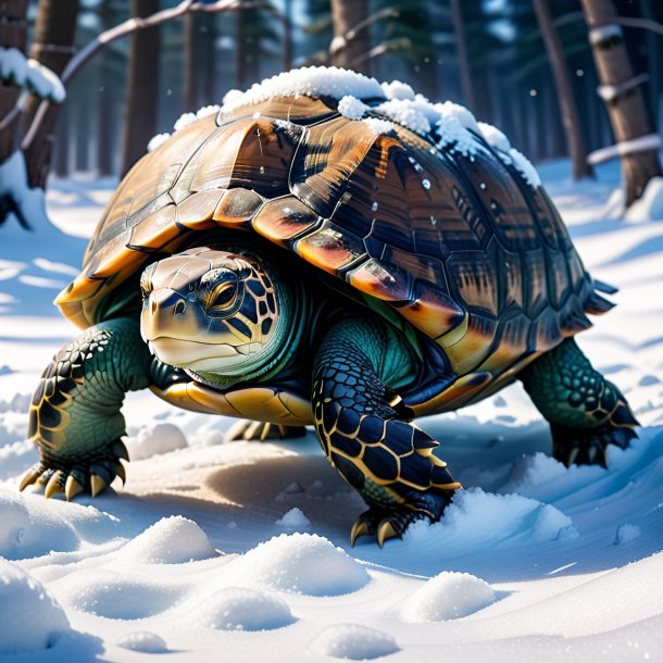 Pic of a playing of a turtle in the snow