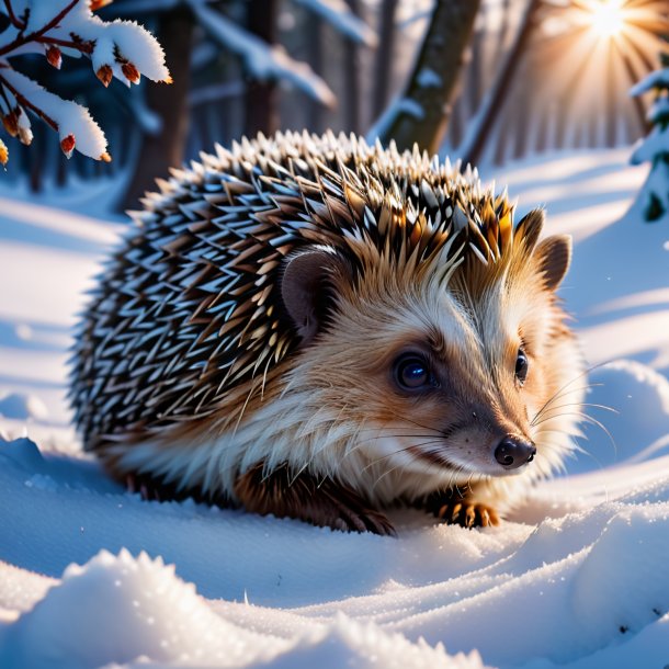 Pic of a resting of a hedgehog in the snow