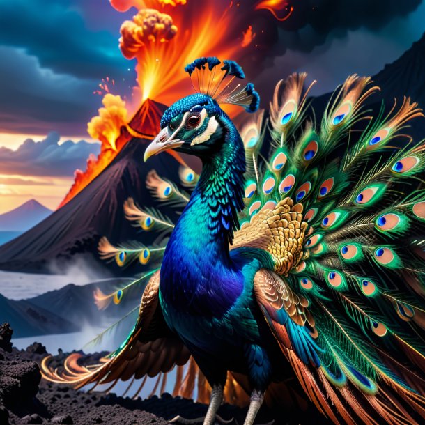 Foto de una natación de un pavo real en el volcán