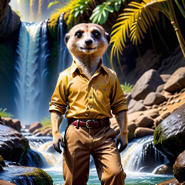 Image of a meerkat in a trousers in the waterfall