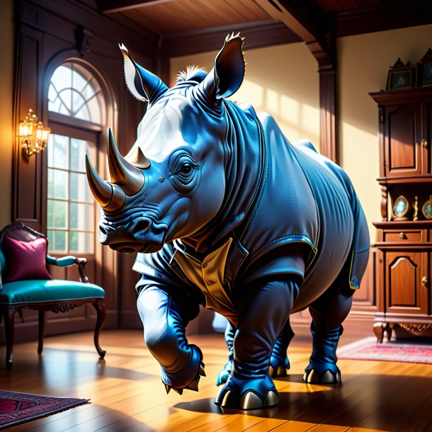 Drawing of a rhinoceros in a gloves in the house