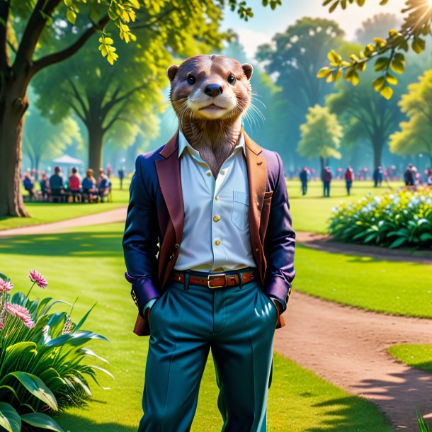 Photo of a otter in a trousers in the park