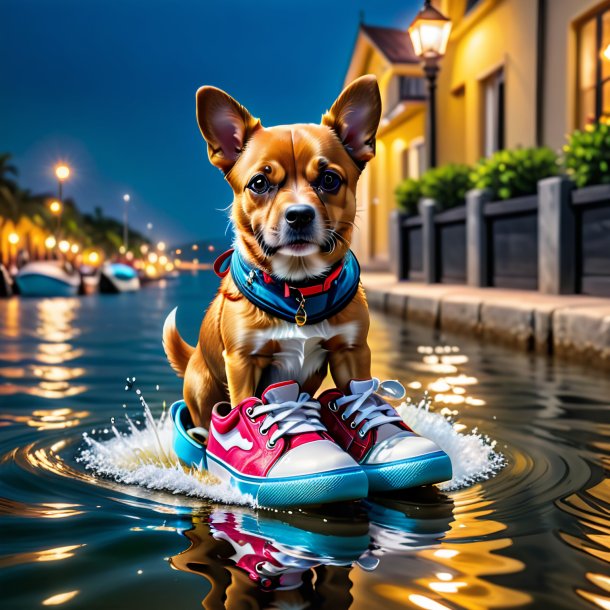 Pic d'un chien dans une chaussure dans l'eau