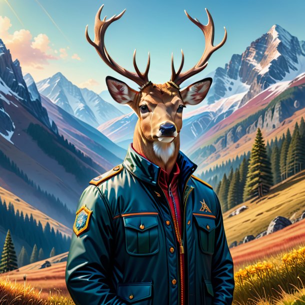 Illustration of a deer in a jacket in the mountains