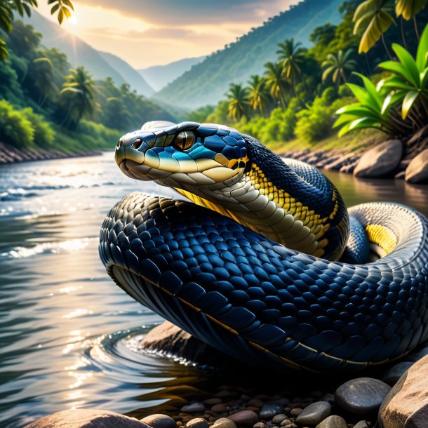 Foto de una cobra real en un jeans en el río