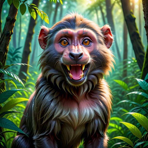 Picture of a smiling of a baboon in the forest