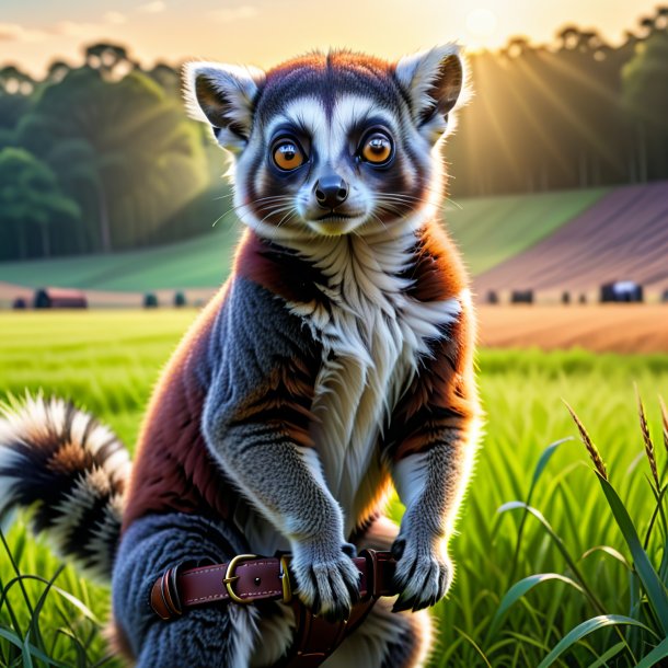 Drawing of a lemur in a belt on the field