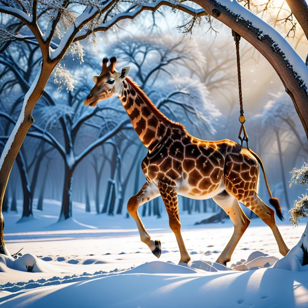 Foto de um balanço em um balanço de uma girafa na neve