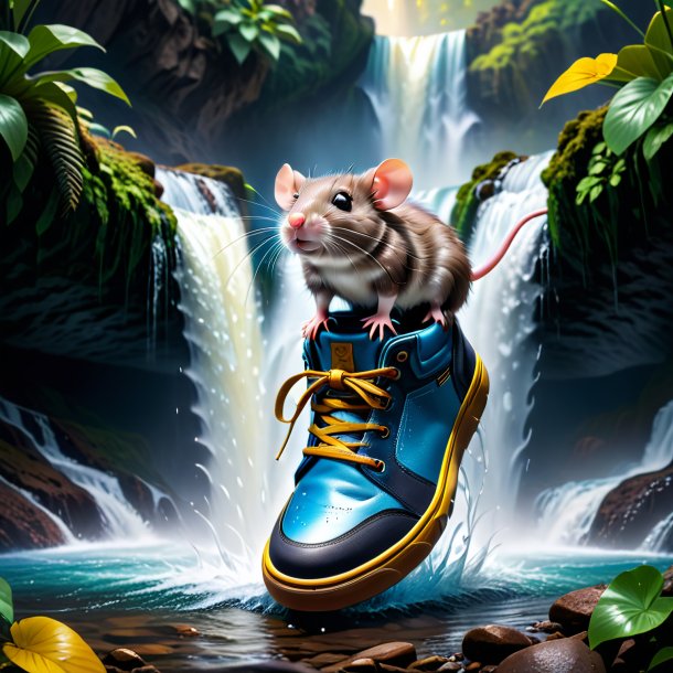 Photo of a rat in a shoes in the waterfall