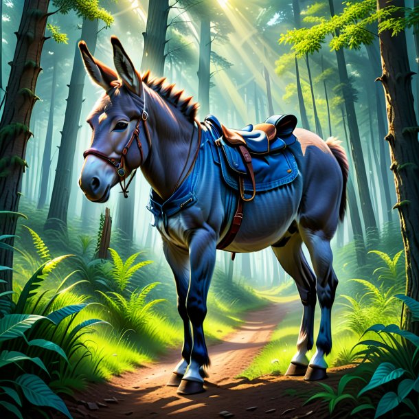 Drawing of a donkey in a jeans in the forest