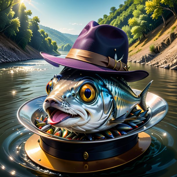 Drawing of a sardines in a hat in the river