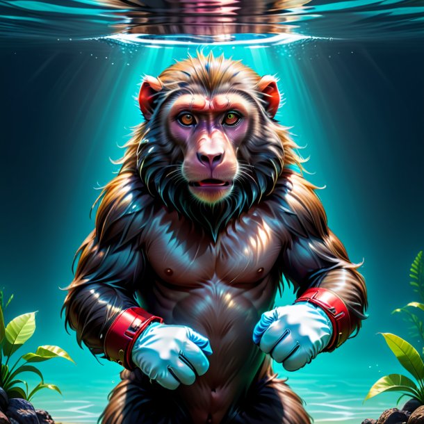 Drawing of a baboon in a gloves in the water