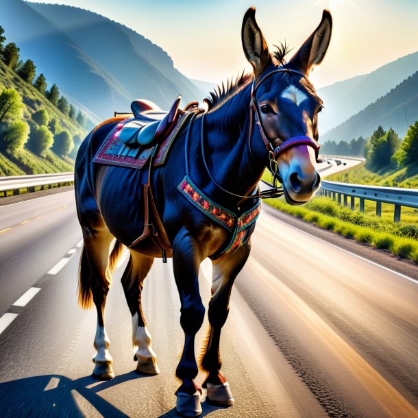 Pic of a mule in a trousers on the highway