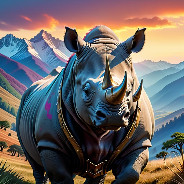 Image of a rhinoceros in a belt in the mountains