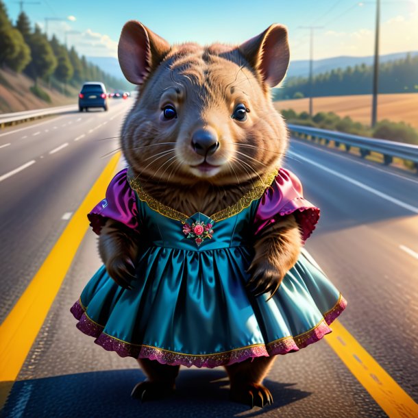 Desenho de um wombat em um vestido na estrada