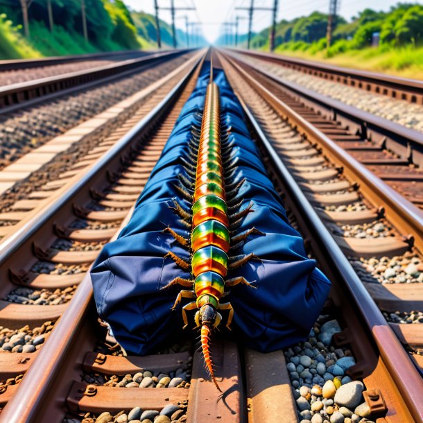 Foto de uma centopeia em uma calça nos trilhos ferroviários