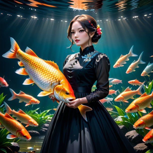 Picture of a carp in a black dress