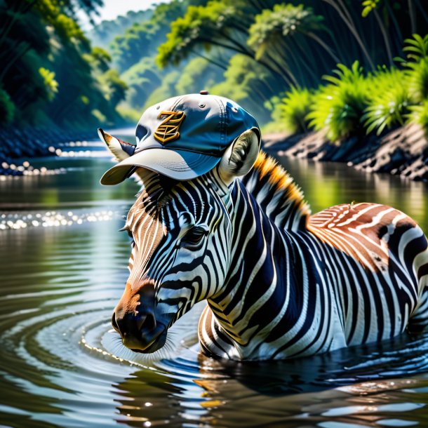 Pic d'un zèbre dans un cap dans la rivière