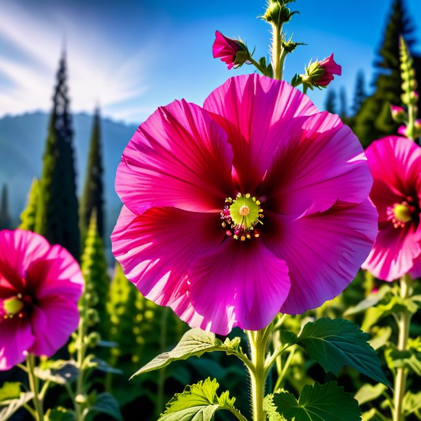 Depicting of a hot pink hollyhock