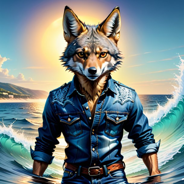 Illustration of a jackal in a jeans in the sea