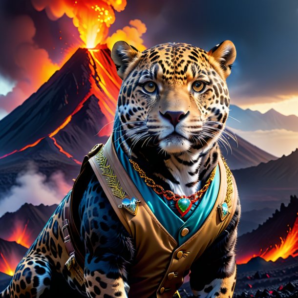 Image of a jaguar in a vest in the volcano