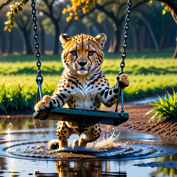 Image d'une balançoire sur une balançoire d'un guépard dans la flaque