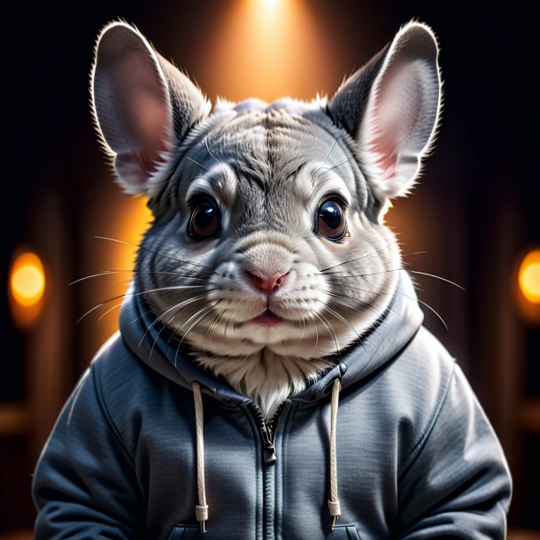 Image of a chinchillas in a gray hoodie