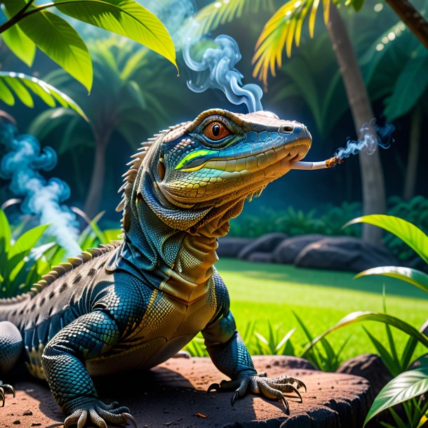 Image of a smoking of a monitor lizard in the park