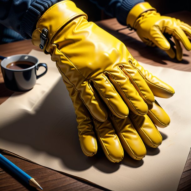 Sketch of a yellow gloves from clay