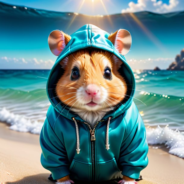 Pic d'un hamster dans un sweat à capuche dans la mer