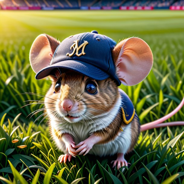 Pic of a mouse in a cap on the field